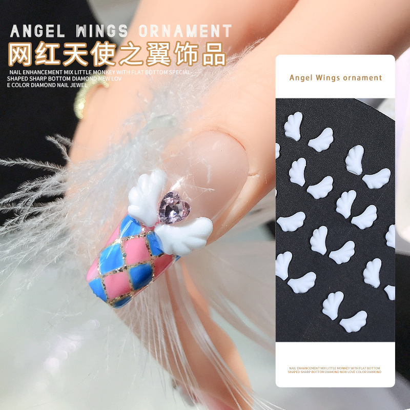 Tiktok Influencer Nail Art Angel Wings Accessories Left and Right Styles Milky White 3D Wing Decorations Wearable Nail Rhinestones Wholesale Tiktok Influencer Nail Art Angel Wings Accessories Left and Right Styles Milky White 3D Wing Decorations Wearable Nail Rhinestones Wholesale