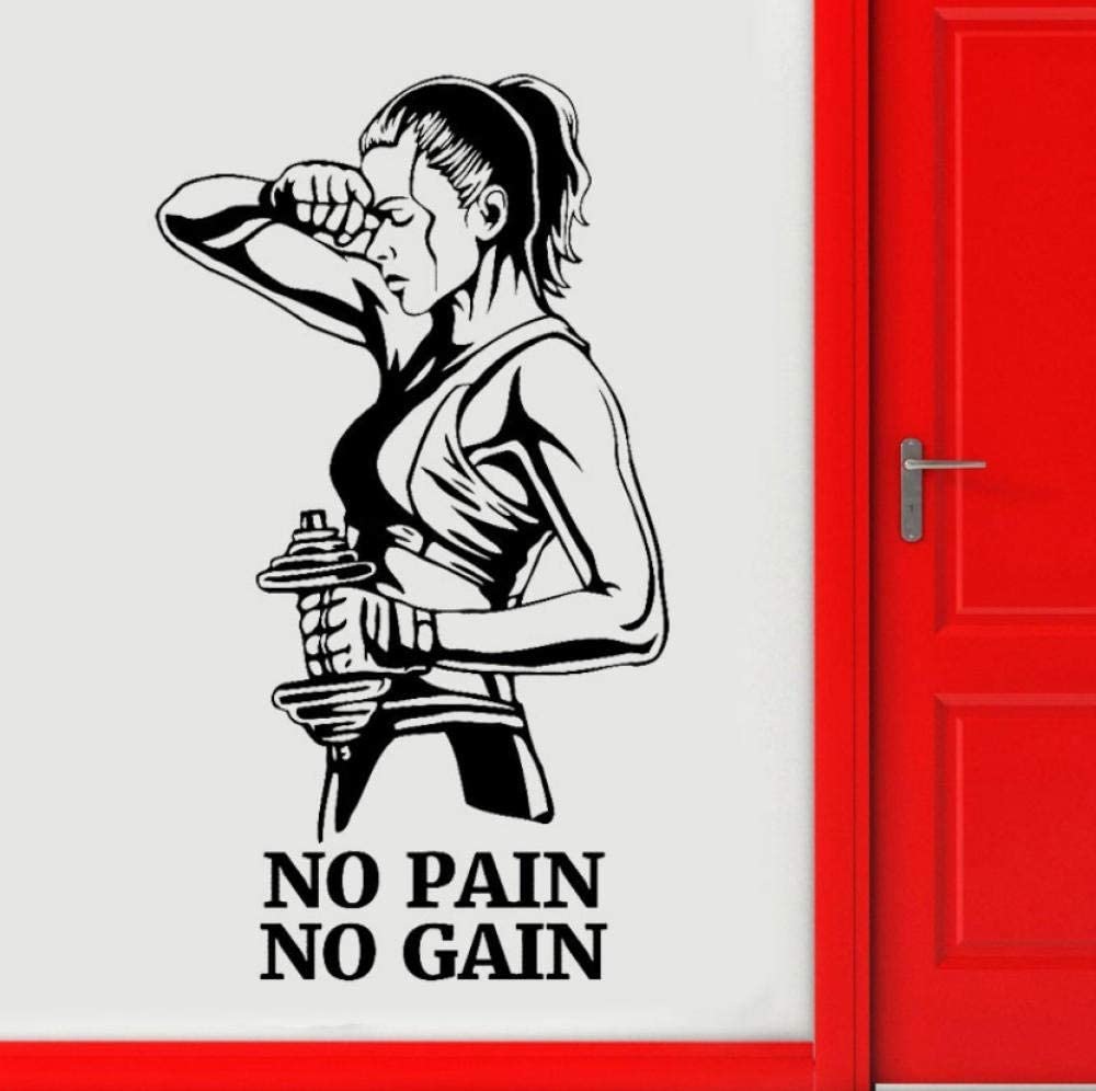 NO PAIN NO GAIN美女哑铃健身运动贴wall decor跨境亚马逊DW6228