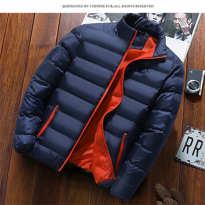 2023 Winter New Men's Cotton Padded Jacket Men's Thickened Solid Color Stand-Up Collar Zipper Cotton-Padded Jacket Coats_voghion.com