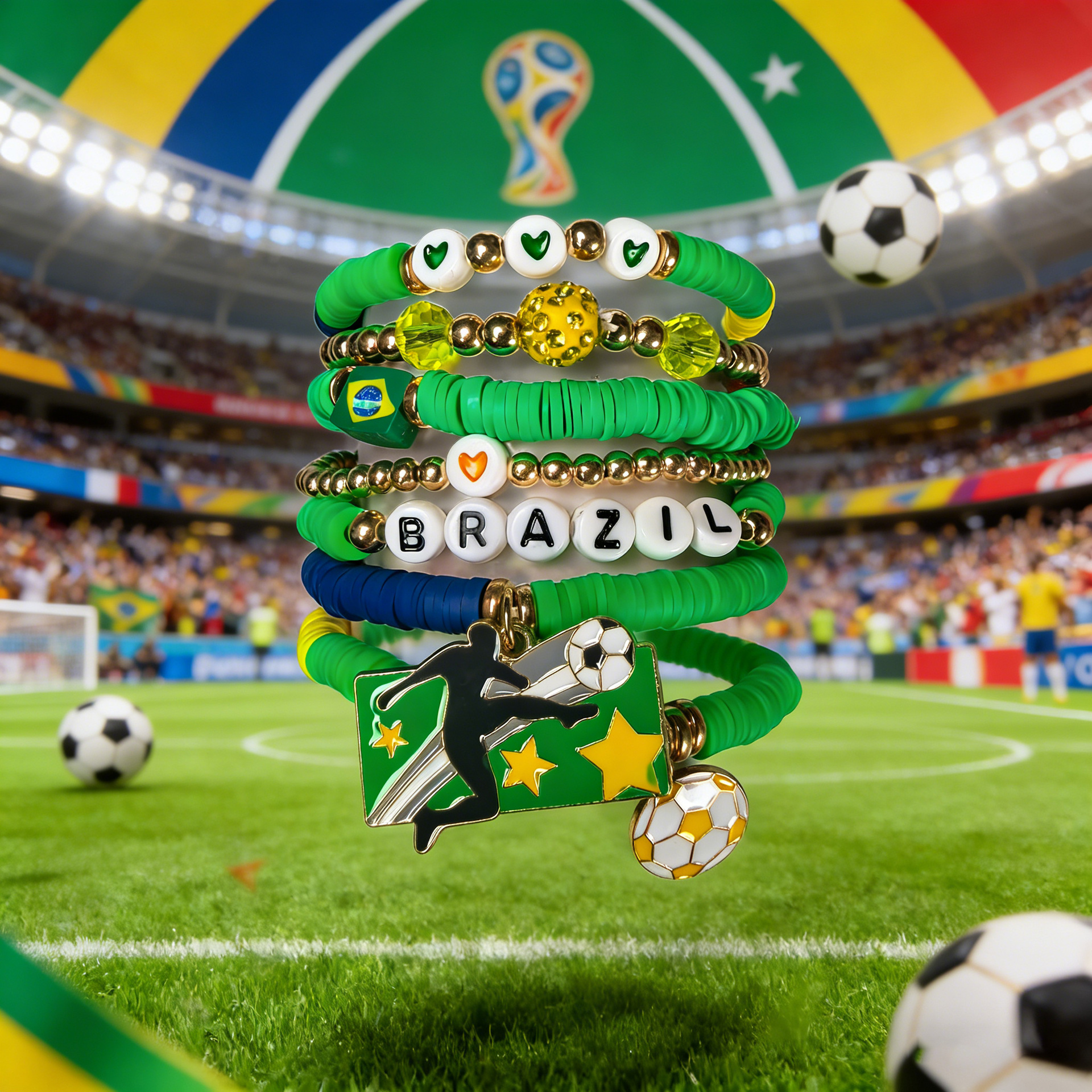 Usa, Canada, and Mexico World Cup Football Soft Clay Bracelet Set Usa Canada Mexico World Cup Bracelet
