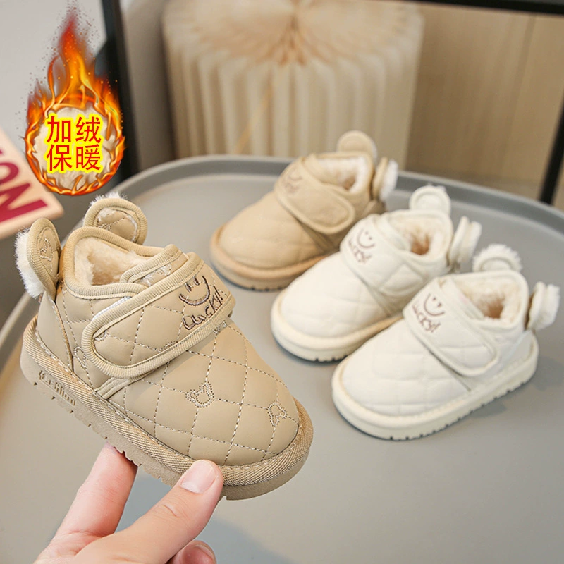 Детские повседневные зимние сапоги 2023, новые зимние хлопковые туфли с бантом для мальчиков и девочек, детские хлопковые короткие сапоги на флисовой подкладке