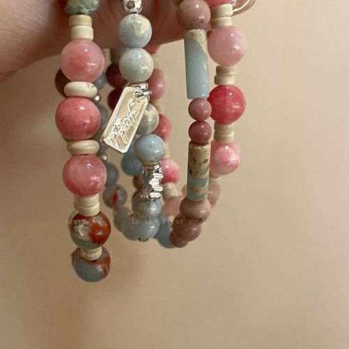 Contrast color Shoushan stone beaded bracelet for women summer ins niche design elastic bracelet light luxury internet celebrity temperament hand jewelry