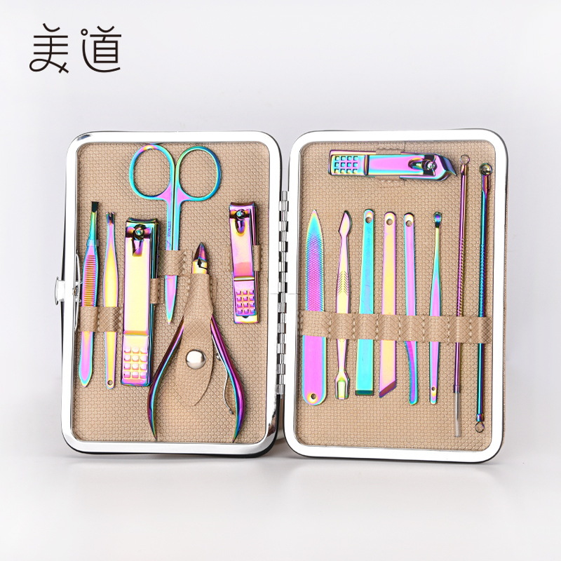 供应现货彩色镀钛指甲钳修脚修甲手足护理美甲指甲刀炫彩18件套装|ms