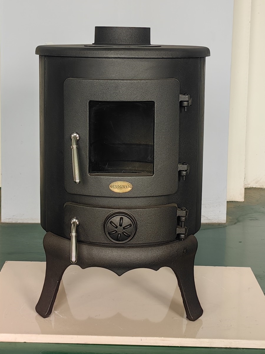 Freestanding fireplace, real fire fireplace, cast iron wood-burning fireplace, water-heating stove, modern art style, round fireplace