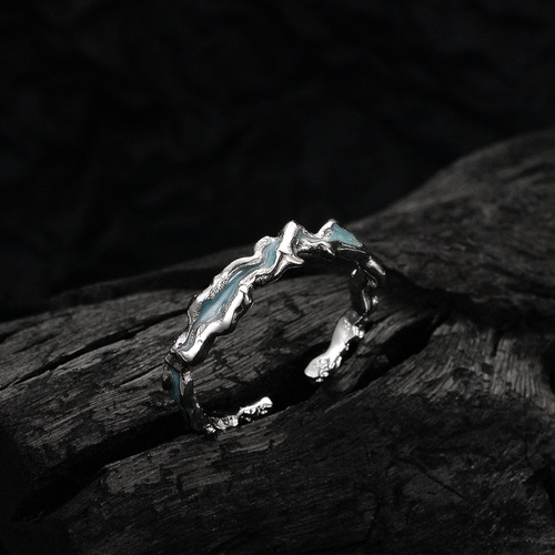 J1308 Mint Blue Sweet Cool Enamel Ring Personality S925 Pure Silver Ice Lake Series Light Ice Transparency Index Finger Ring for Women