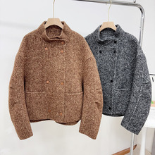 WTHEONE美拉德氛围细羊毛羊驼毛双面呢小个子短款大衣外套女2025