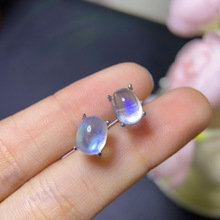 月光石耳钉经典款女生高级感百搭耳钉925银针耳饰文艺气质主石7x9
