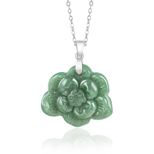 Natural A-Grade Jade Bean Green Lotus Lotus Pendant Bean Jade S925 Silver Buckle Pendant Women's Jade Pendant Wholesale