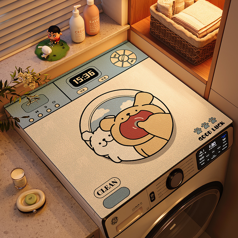 Cartoon Animation Diatom Mud Cover Drum Washing Machine Dust Cover Household Sun Protection Countertop Protective Pad Can Be Shipped on Behalf of Others