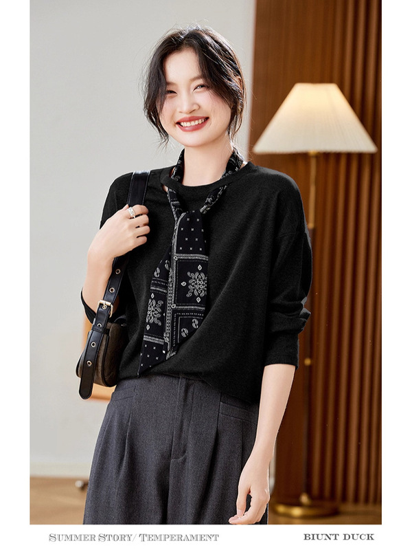 批发代发短袖T恤2025夏季新款时尚洋气丝巾宽松显瘦减龄休闲女士|undefined