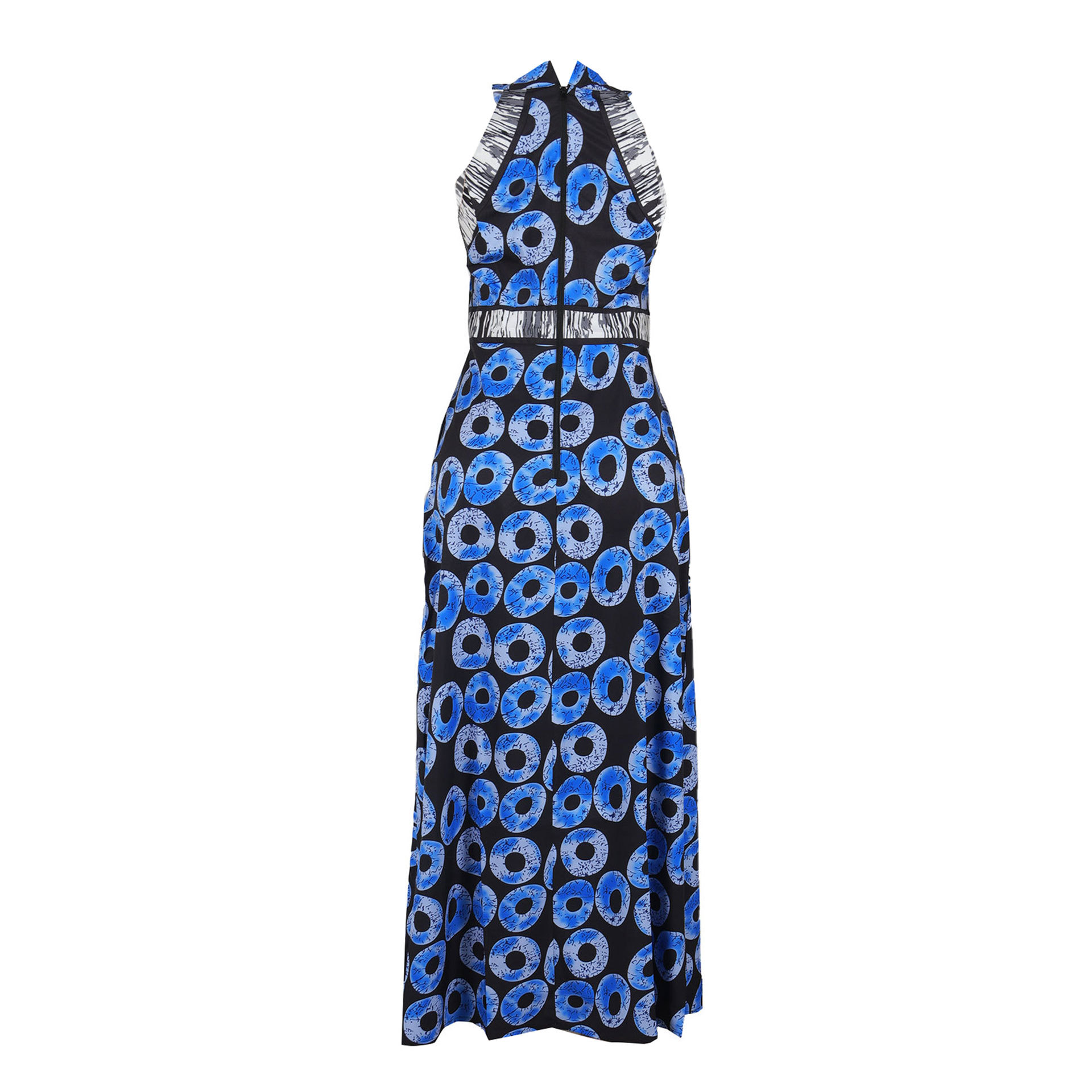 Women's Printed A-line Dress With Fitted Waist And Front Slit_voghion.com