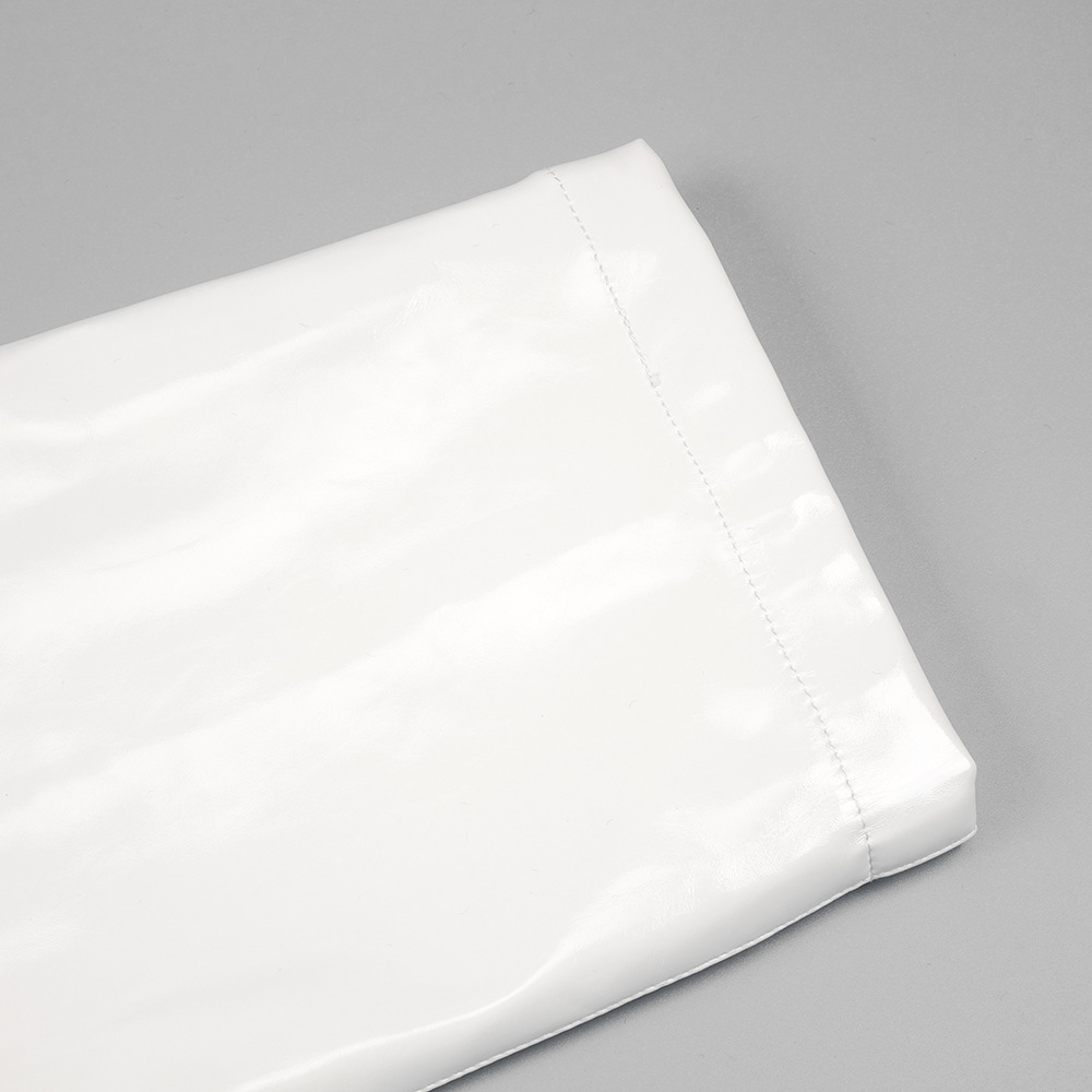 Blusa blanca de encaje elástico bajo con cuello de encaje, pantalones abiertos de cuero sintético con aberturas, conjunto sexy elástico de dos piezas, traje informal