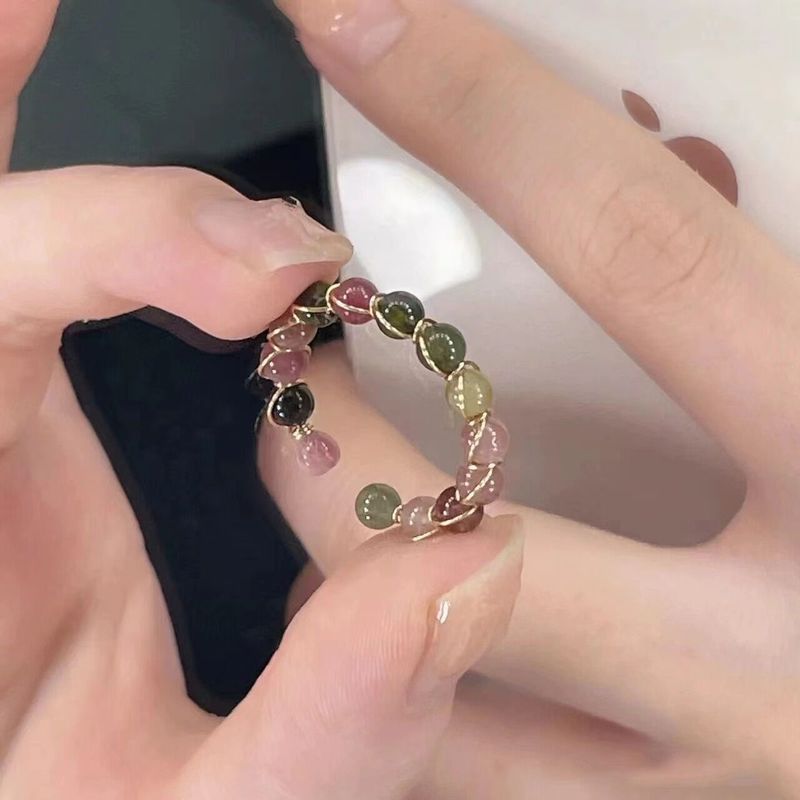 Red Riding Book Same Style Rainbow Bead Ring Fashionable Duobao Beaded Ring Women's Niche Ins High-grade Finger Ring