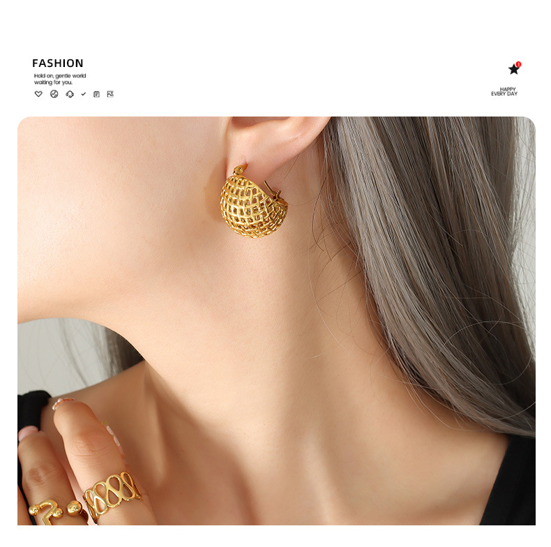 304 Stainless Steel Ear Needle Material 18K Gold Plated Plating Material Fashion Grid Plating 304 Stainless Steel 18K Gold Plated Earrings