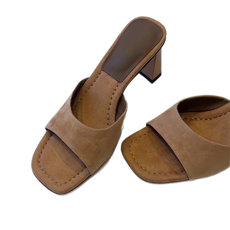 Sheepskin Version~French Style High Open Square Toe Summer Outdoor Simple Convenient Slip-On Chunky Heel Versatile_vogvips.com