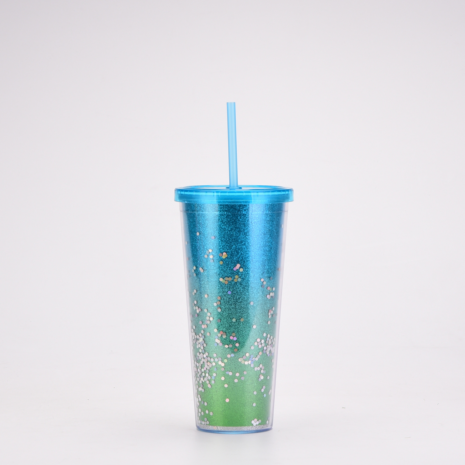 New Creative Double Plastic Straw Cup Gradient Color Large Capacity Cup display picture 2