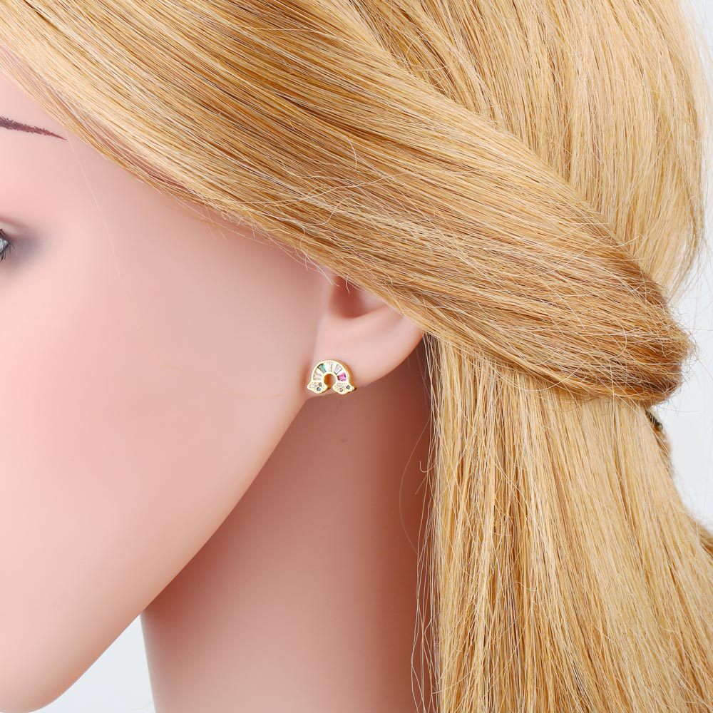 Fashion Inlaid Colorful Zircon Rainbow Heart-Shaped Earrings