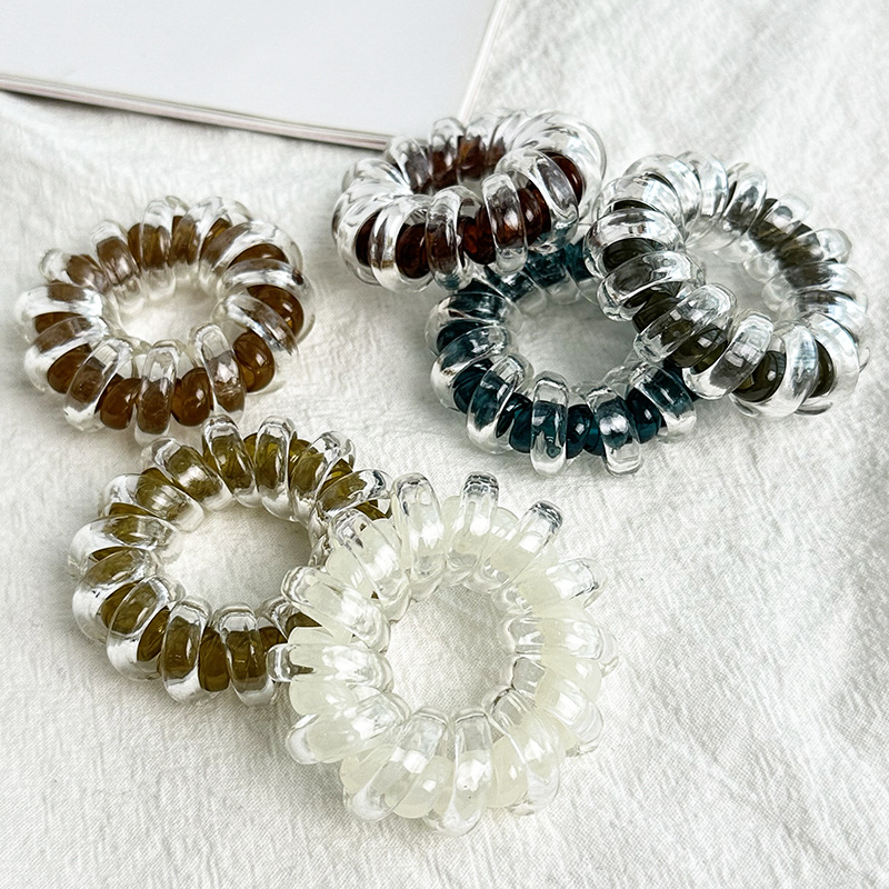 韩国糖果色双层电话线发圈少女甜美防水透明头绳皮筋手链发饰批发