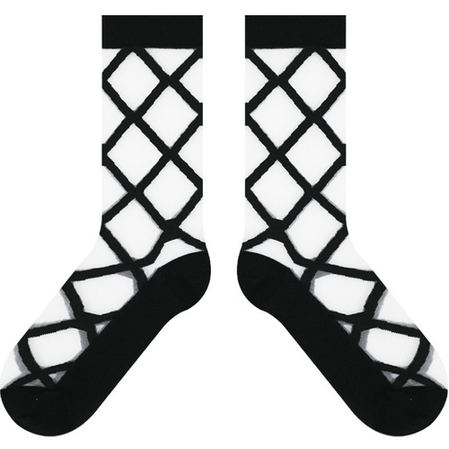 Summer new product, thin, fresh glass silk crystal socks, transparent stockings, socks, women's anti-slip breathable mid-tube socks