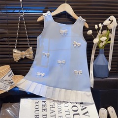 Small and medium-sized children's dress 2025 summer Korean style little girl bow vest skirt baby girl princess skirt trendy