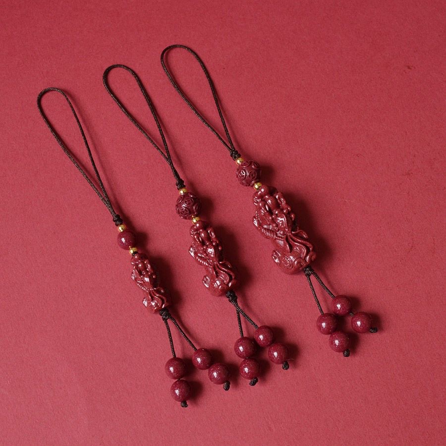 紫金砂硃砂貔貅手機鏈本命年低含量硃砂貔貅鑰匙扣直播貨源