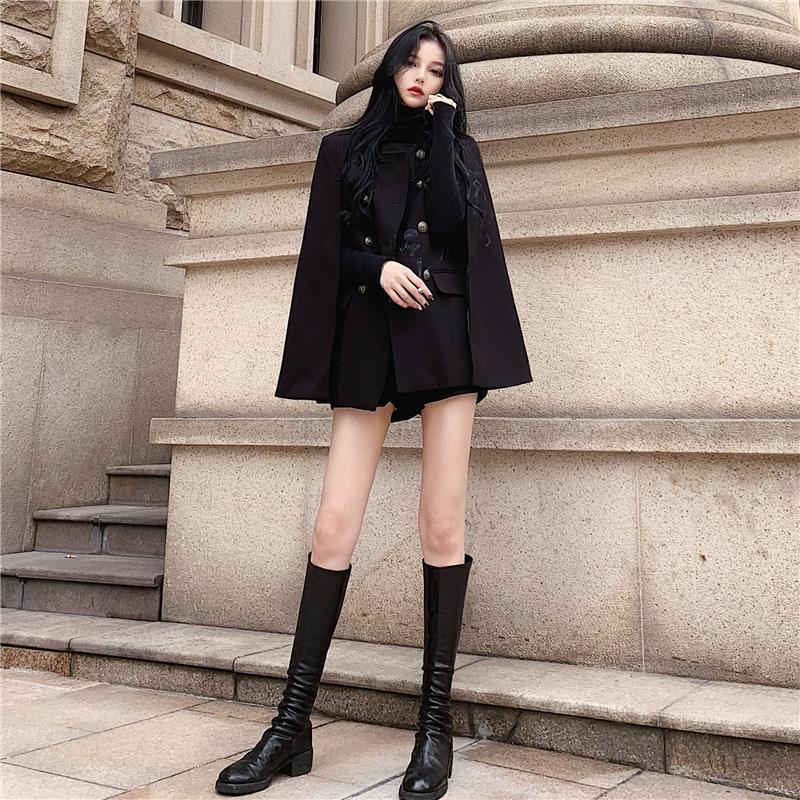 Women's Clothing Winter new style Internet celebrity black cape coat versatile loose stand collar medium and long woolen coat for women_voghion.com
