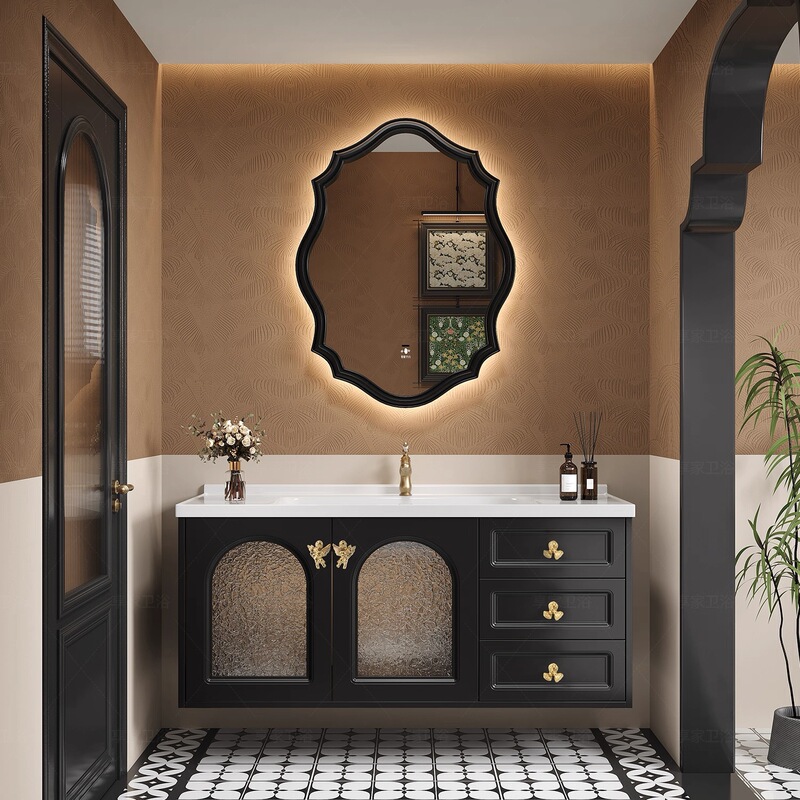 French Retro Oak Bathroom Sink Integrated Basin Washbasin Cabinet Combination Ceramic Basin Bathroom Cabinet French Retro Oak Bathroom Sink Integrated Basin Washbasin Cabinet Combination Ceramic Basin Bathroom Cabinet