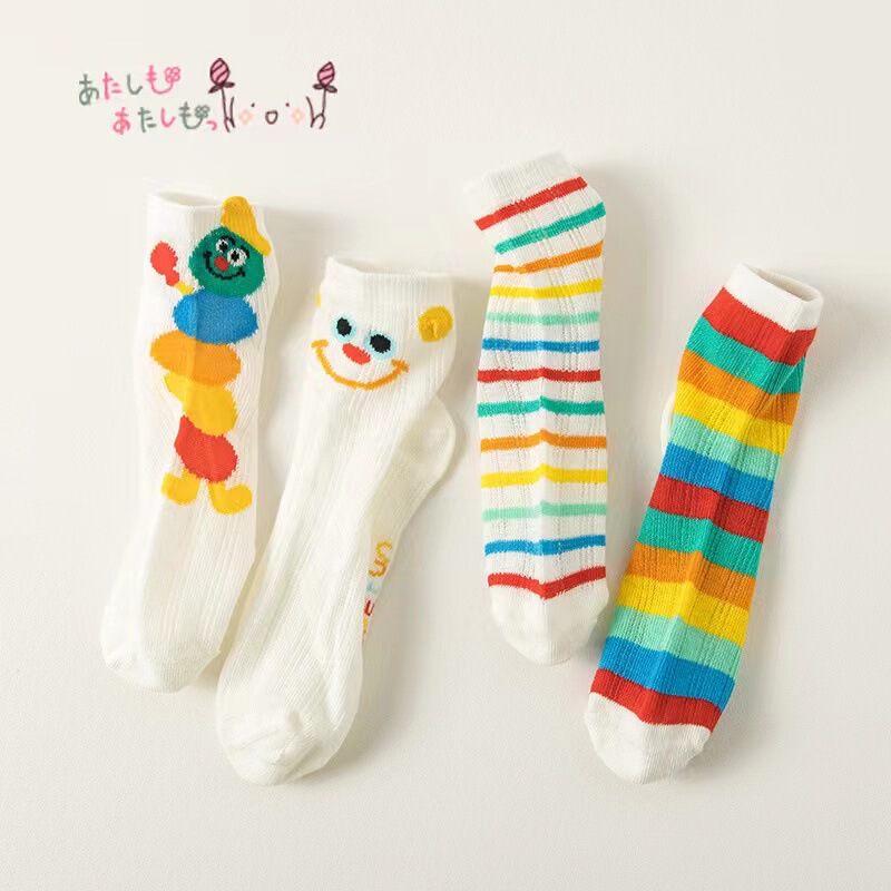 Girls socks spring and summer thin card silk mesh rainbow caterpillar fashion socks wholesale