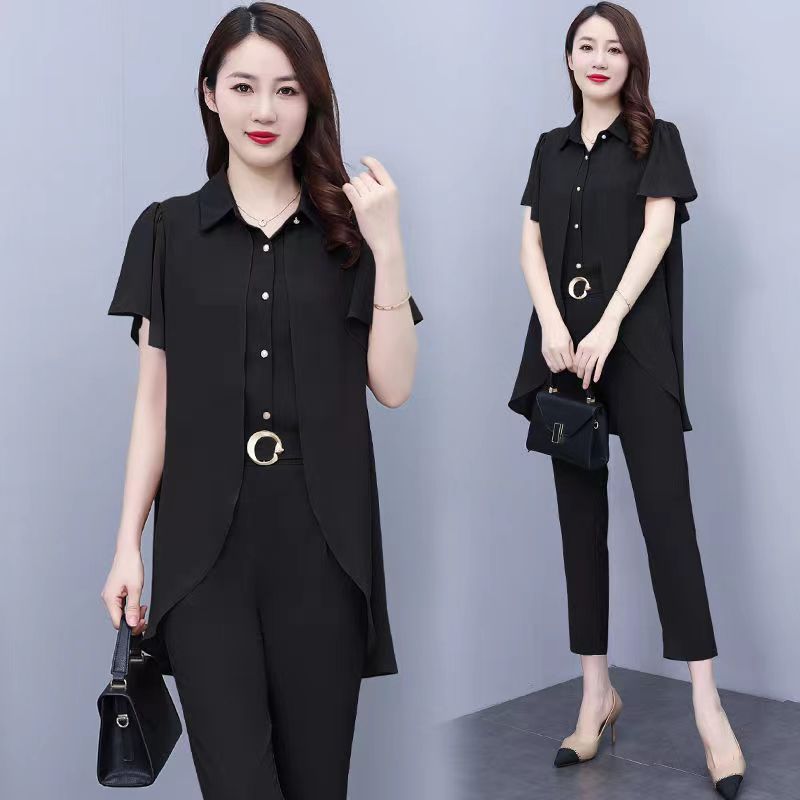 时尚洋气流行雪纺套装女装2025夏季气质显瘦小香风两件套