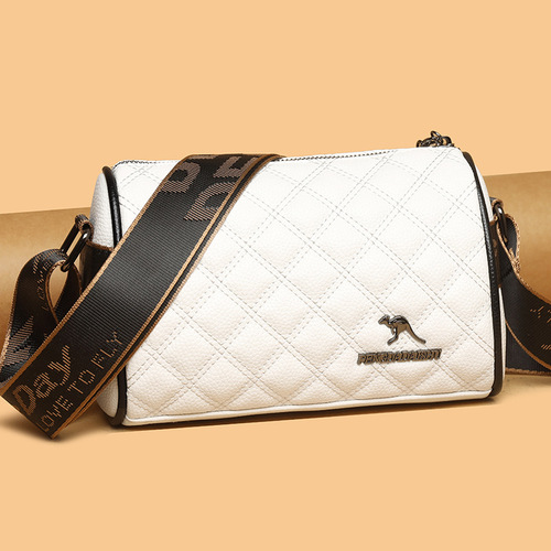 Ladies Single Shoulder Bag, Minimalist Diamond Pattern, Solid Color Soft Leather Pillow Bag, Fashion Casual Wide Strap Crossbody Bag