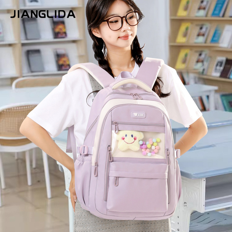 Mochila escolar transfronteriza para estudiantes de secundaria Bolso doloroso para estudiantes de secundaria de alto valor para mujeres Mochila de nailon de gran capacidad para viajes ultraligeros