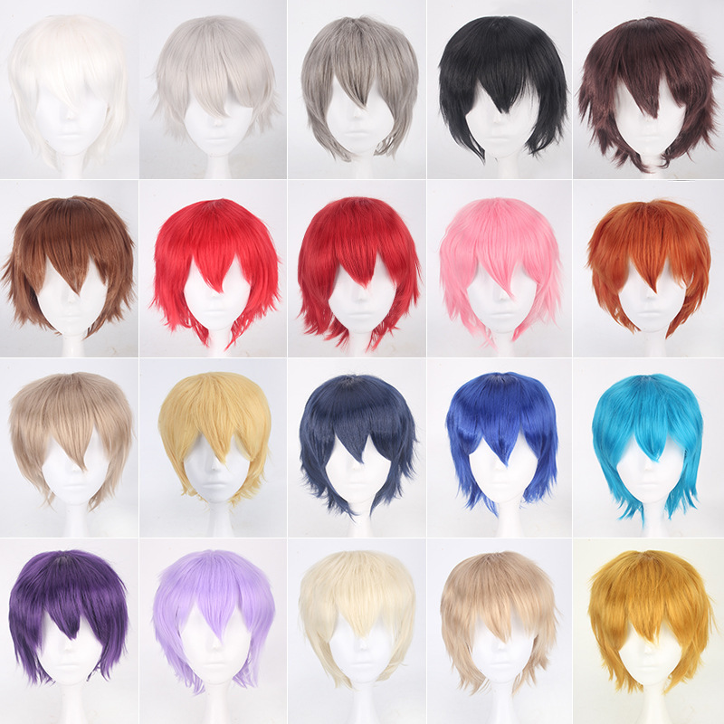Cosplay wig, versatile, with a short, 30cm black and smoky pink style, suitable for students; wholesale from the manufacturer, for cross-border sales
