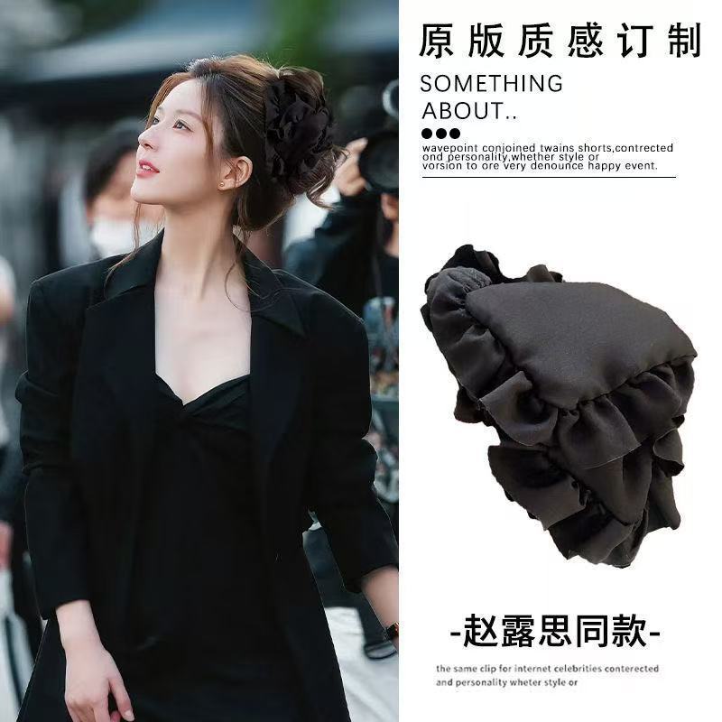 新作レトロ韓国風布製リボン三角ヘアクリップ、女性用大型ヘアクリップ、後頭部の髪量が多い方用シャーククリップ|undefined