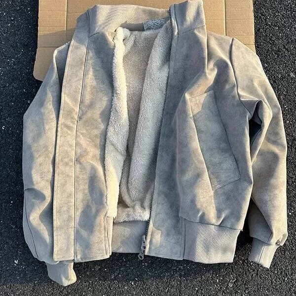 American-Style Tie-Dye Motorcycle Jacket, Men's Winter New Model, Fleece-Lined and Thickened Leather Coat, Warm Stand-Collar Cotton Jacket