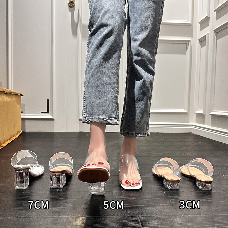 Transparent One-Strap High-Heeled Sandals 2026 Summer New Fashion Sexy Chunky Crystal Heel Slippers for Women Transparent One-Strap High-Heeled Sandals 2026 Summer New Fashion Sexy Chunky Crystal Heel Slippers for Women
