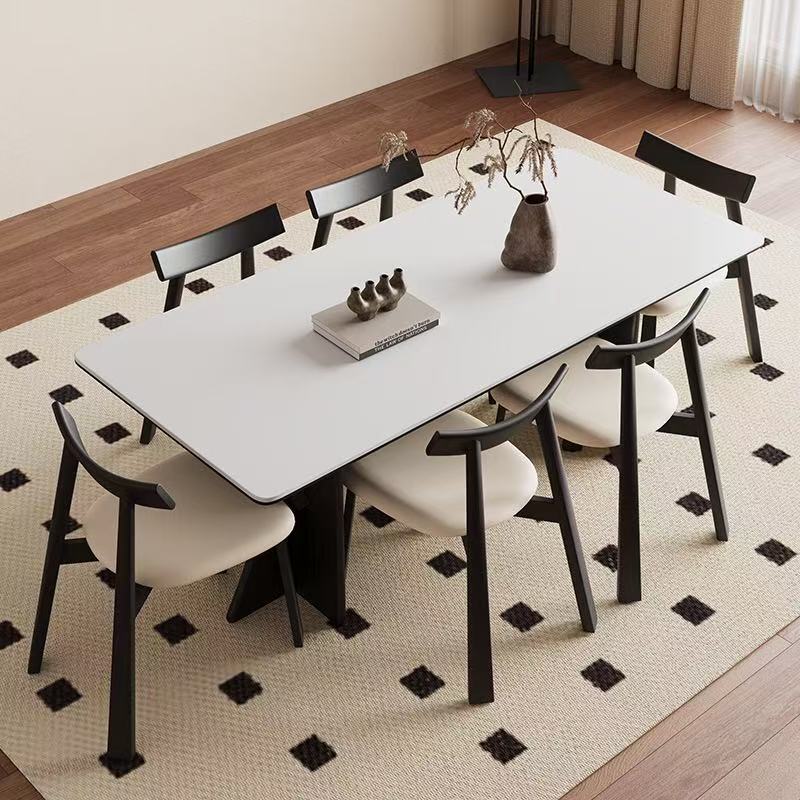 Mesa de comedor y silla de losa de roca de madera maciza retro francesa nueva mesa de comedor de losa de roca doméstica de apartamento pequeño moderno y simple