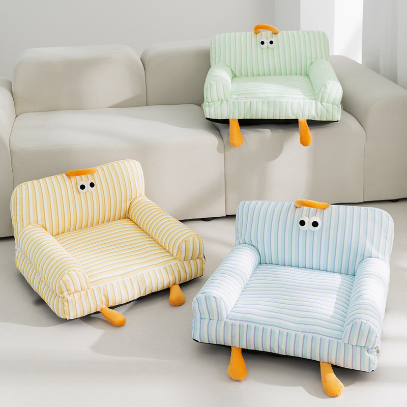 Primavera y verano gato ojos grandes lindo sofá a rayas nido para gatos perro pequeño peluche respaldo perrera nido para mascotas universal Four Seasons