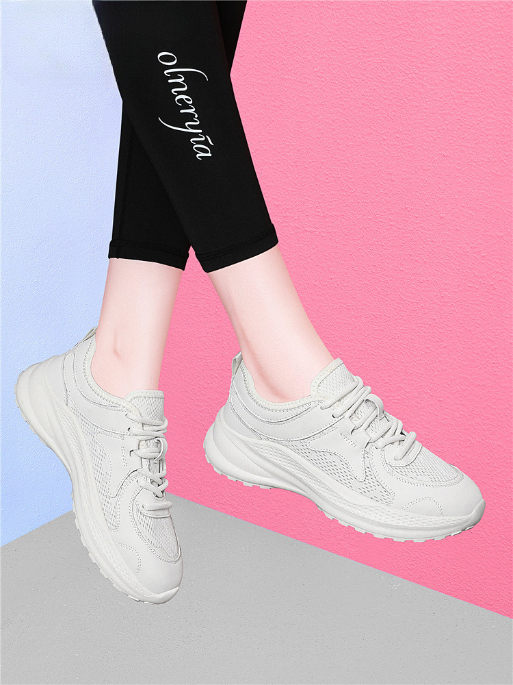 Giày sneaker nữ đế dày tăng chiều cao lưới thoáng khí mùa hè 2025 — Da đen 7147, màu be 7147