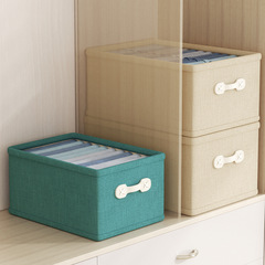 棉麻可摺疊衣服收納盒 無蓋抽屜式皮革衣櫃收納箱家用褲子儲物盒