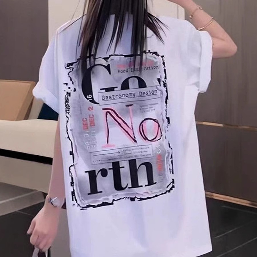 Estación europea Donald impreso camiseta de manga corta para mujeres 2024 verano nuevo estilo relajado delgado de moda casual image 5