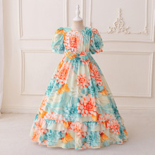 中东长袍女童礼服印花连衣裙半袖圆领礼服生日礼服children gown