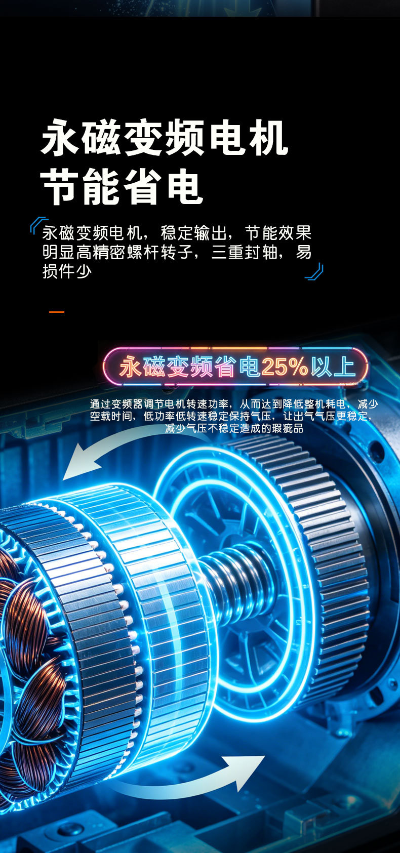 Permanent magnet variable frequency screw air compressor 7.5KW/15/22/37 energy-saving silent industrial-grade air compressor factory