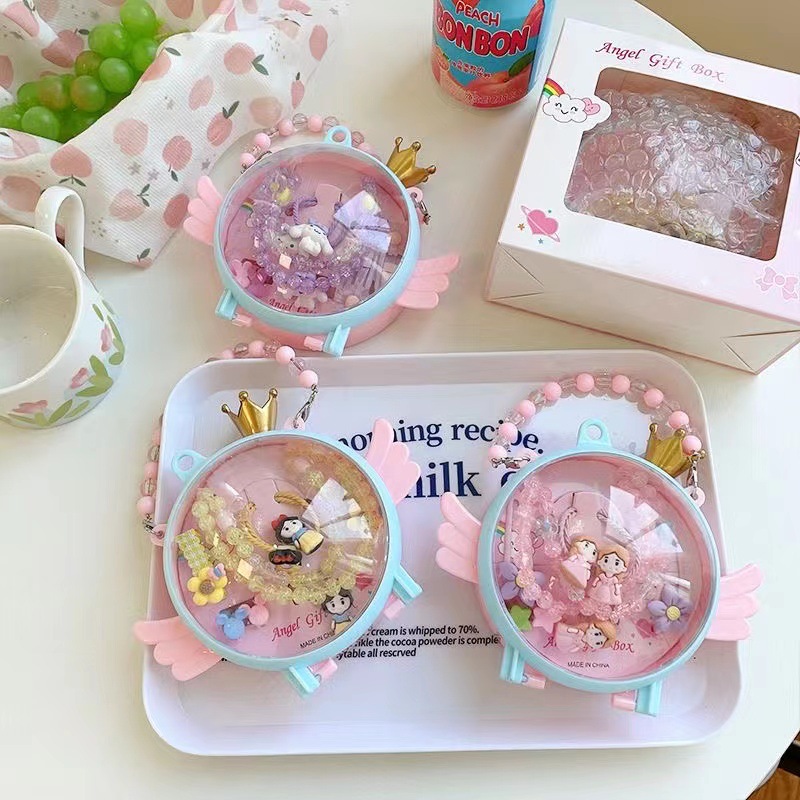 Angel wings children's necklace little girl jewelry set little princess jewelry girls cartoon hairpin rubber band set