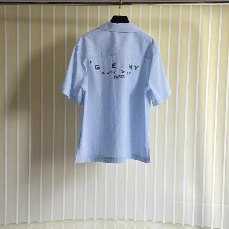 Correct Version of the Ceiling Gvc New Men's Striped Back Letter Print Logo Shirt Fashion Turn-Down Collar Shirt