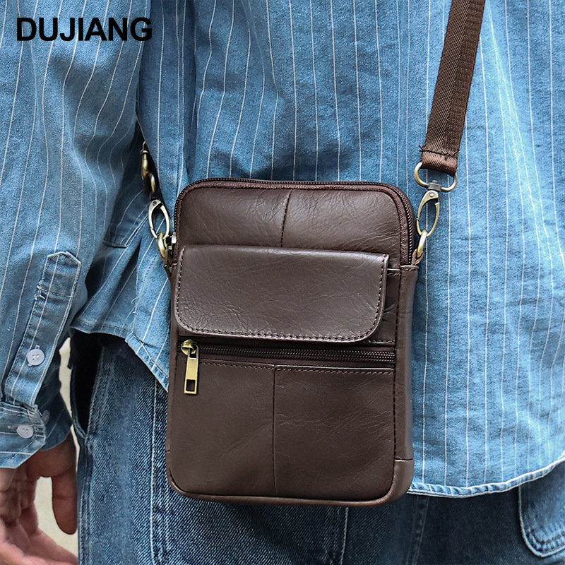Genuine Leather Men's Crossbody Bag Men's Bag Cross-Border New Mobile Phone Bag Cowhide Shoulder Bag Retro Casual Men's Small Shoulder Bag