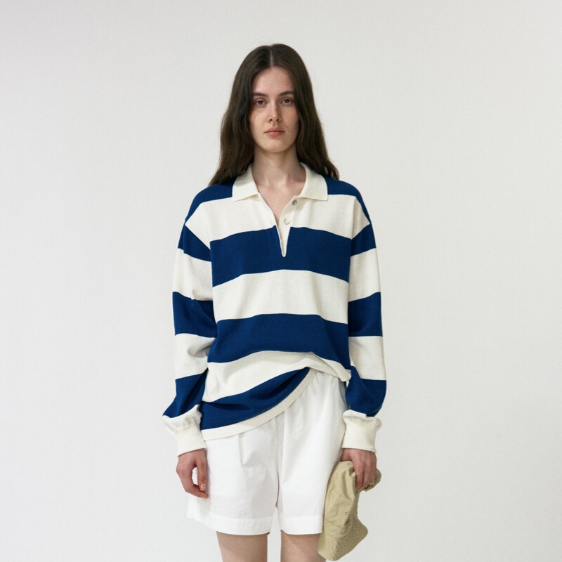 Korean Niche Brand 2025 New Model Nothingwritten Striped Sweater with Turn-Down Collar, Long-Sleeve Loose Knit Top