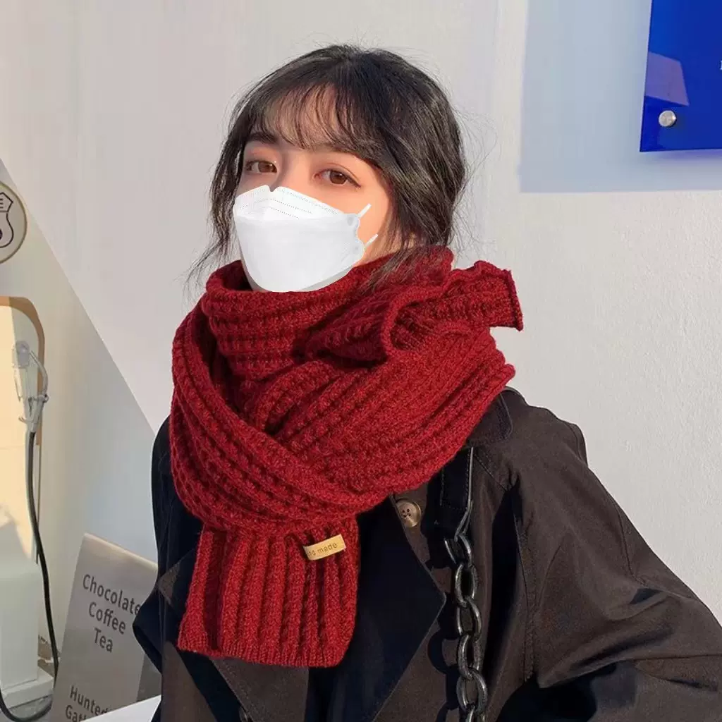 可爱情侣网红百搭款围巾女秋冬季韩版纯色针织毛线保暖学生可爱情