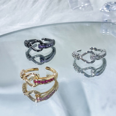 Minimalist High-End Diamond Belt Buckle Open Ring Finger Earrings for Women, Spiral Pin Elegance, Fashionable, Instagram Aesthetic, Cool Style