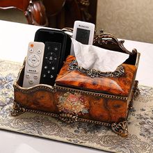 欧式大号纸巾盒多功能遥控收纳盒高档轻奢美式客厅茶几桌面装饰品