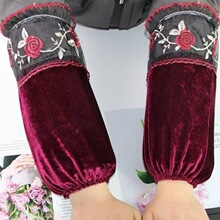 金丝绒袖套女秋冬蕾丝套袖成人工作家务棉服防污耐脏护袖短款袖套
